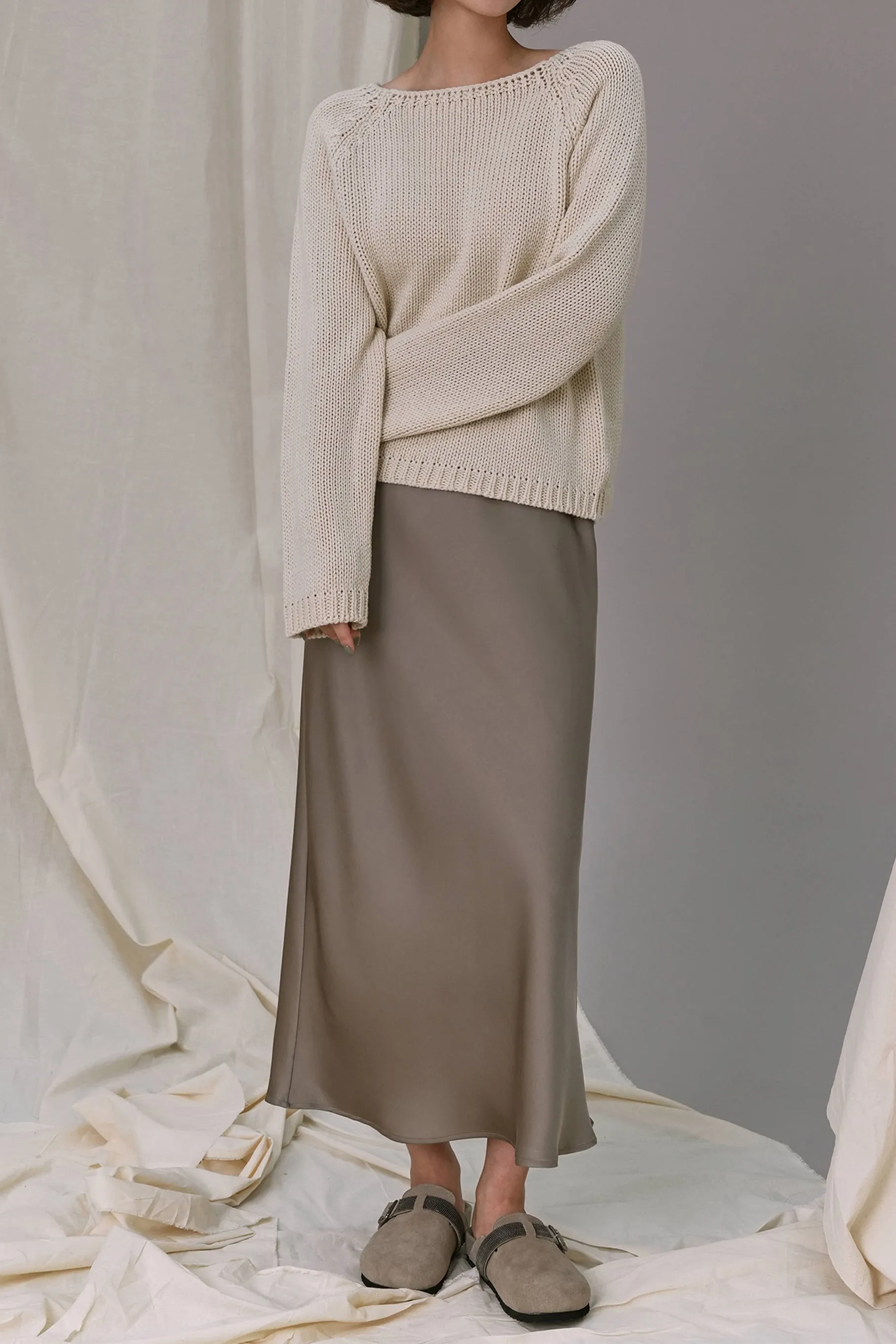 Muriel Satin Skirt, Mocha