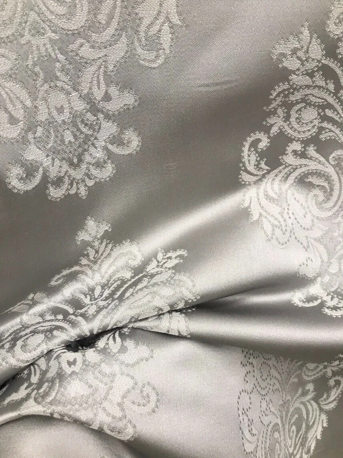 NEW Lady Alison Designer Satin Medallion Brocade Upholstery Drapery Fabric - Gray