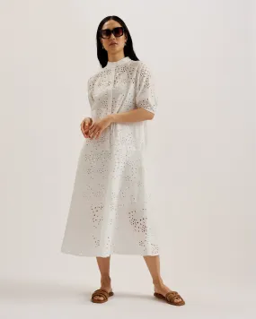 Nikaia Oversized Broderie Midi Dress White