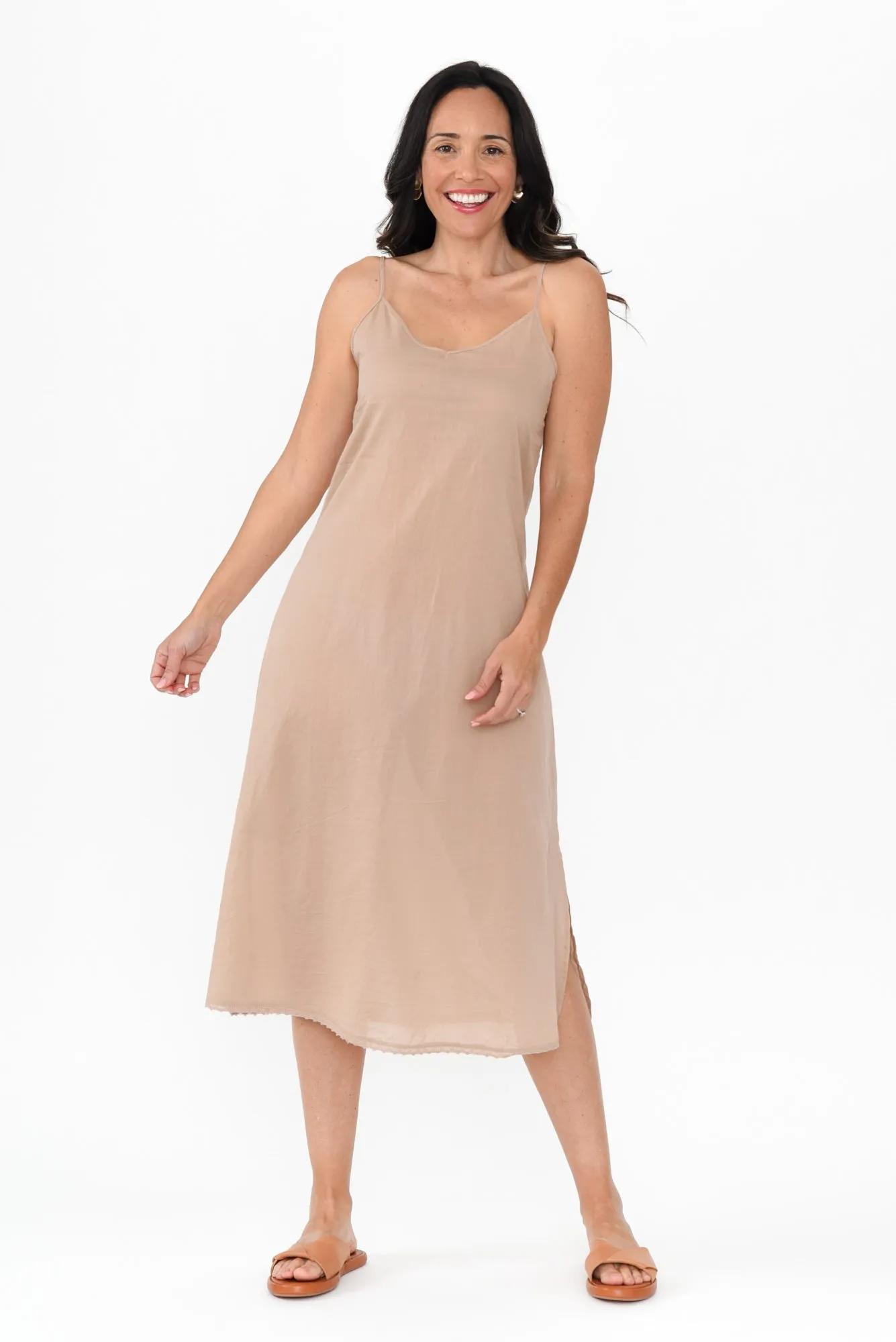 Nude Cotton Maxi Slip Dress