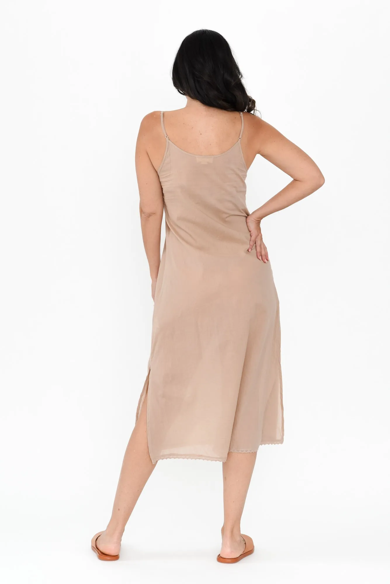 Nude Cotton Maxi Slip Dress