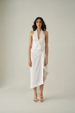 Open Back Waist Coat & Sari Draped Skirt Co-ord Set