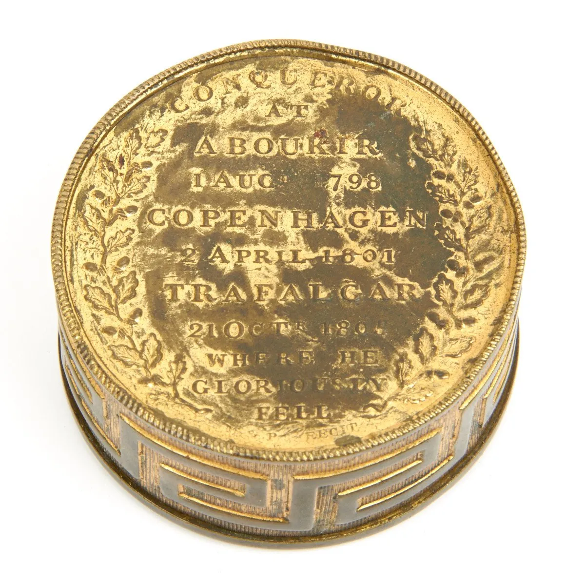 Original British Admiral Lord Nelson Georgian Era Gilt Brass Snuffbox