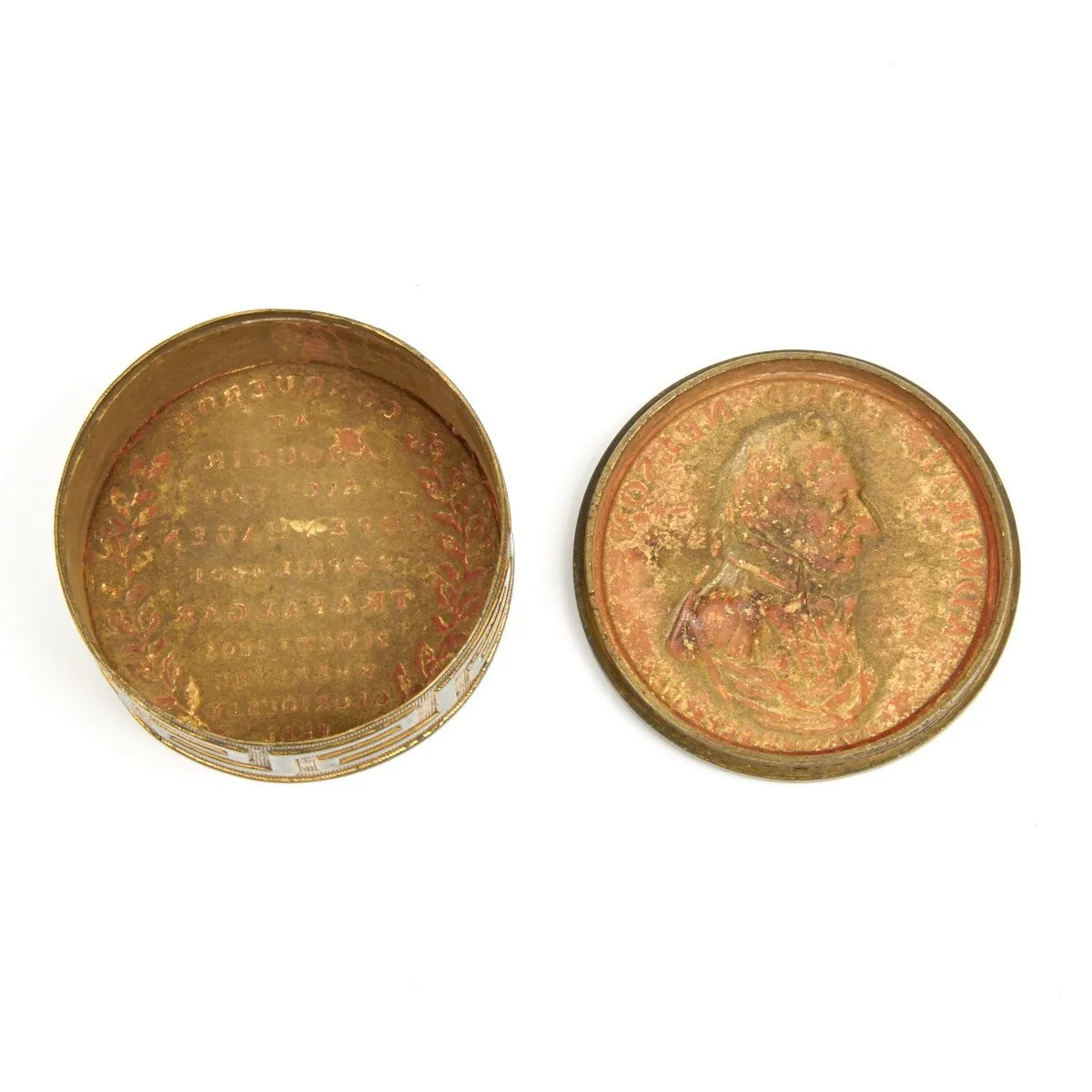 Original British Admiral Lord Nelson Georgian Era Gilt Brass Snuffbox