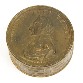 Original British Admiral Lord Nelson Georgian Era Gilt Brass Snuffbox