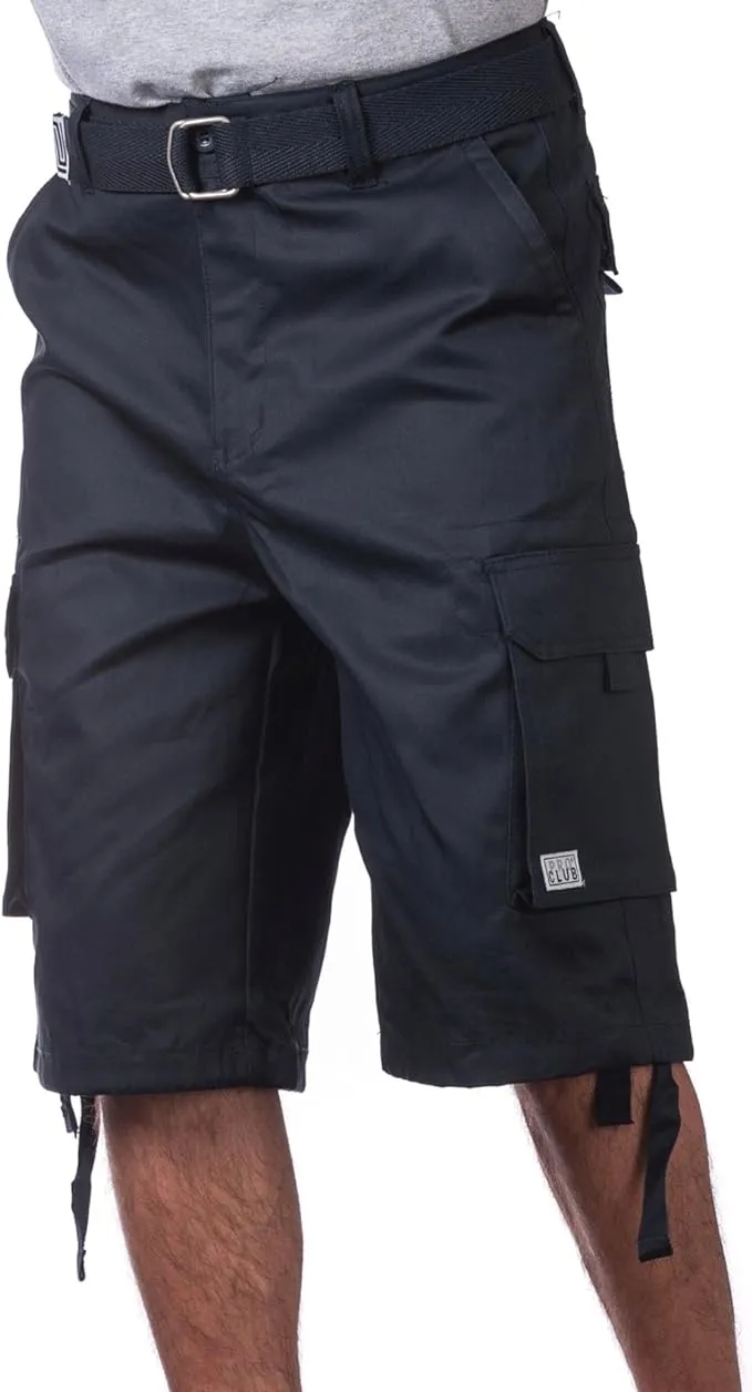 Pro Club Men's Cotton Twill Cargo Shorts with Belt 