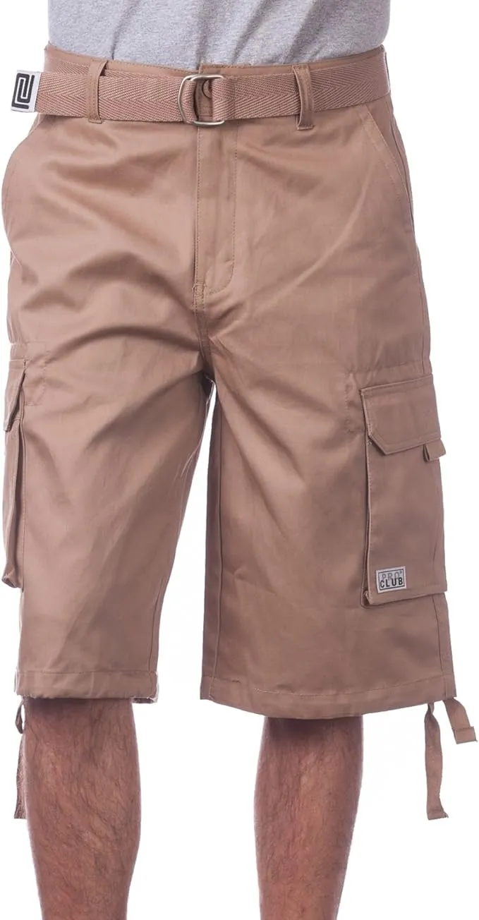 Pro Club Men's Cotton Twill Cargo Shorts with Belt 