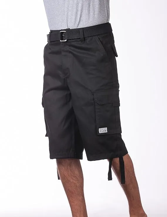 Pro Club Men's Cotton Twill Cargo Shorts with Belt 