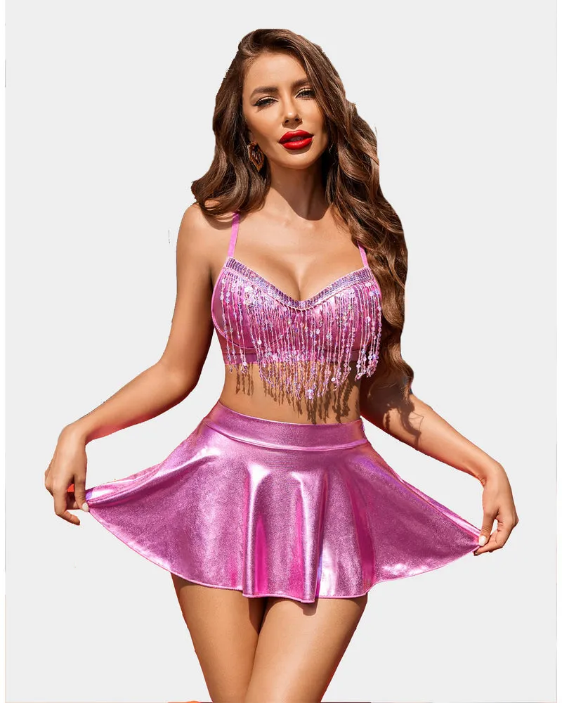 Rave Outfits Sequin Fringe Costume Set