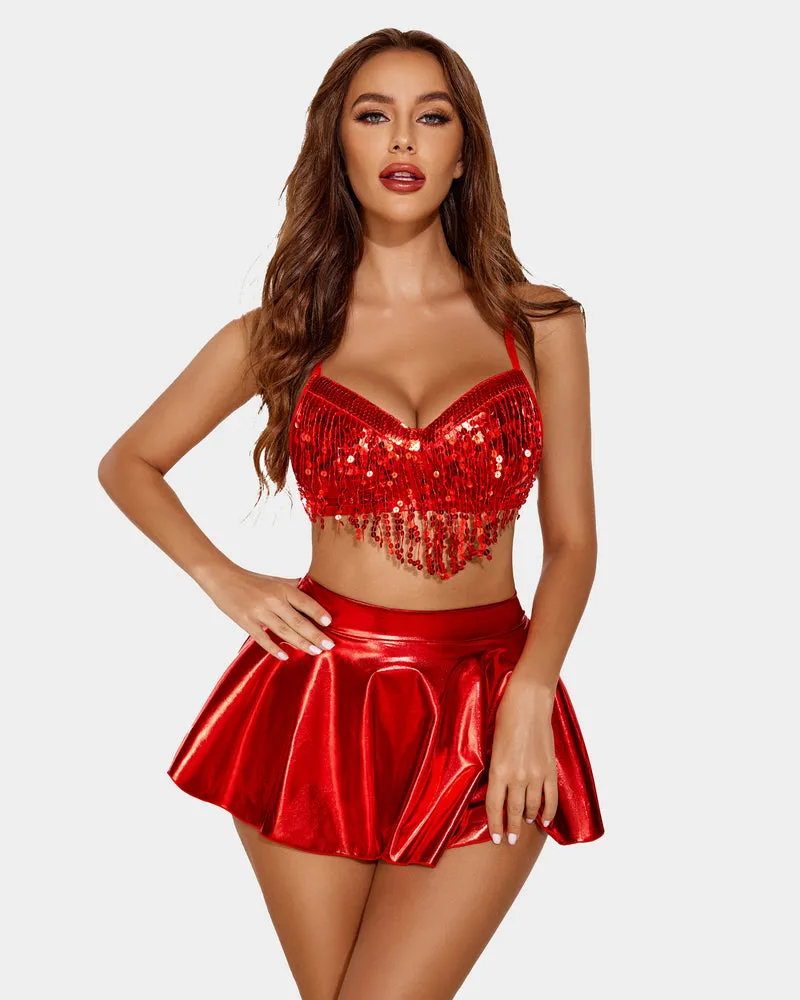 Rave Outfits Sequin Fringe Costume Set