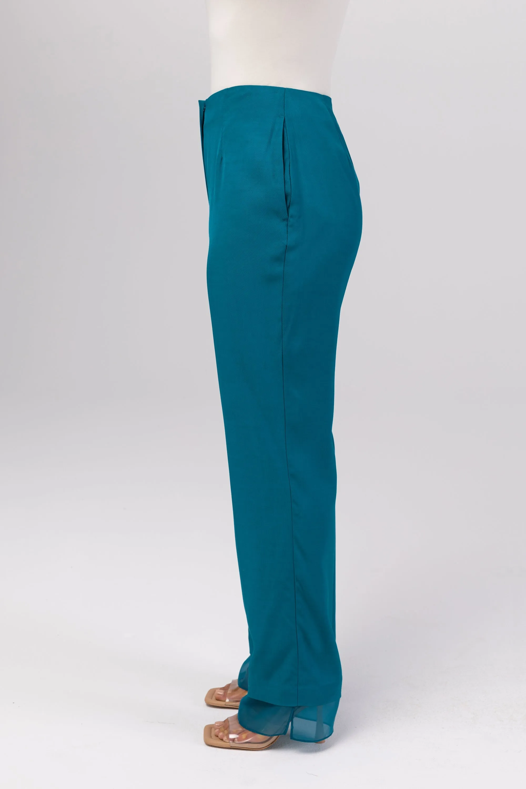 Rayan Organza Trim Trousers - Deep Lagoon