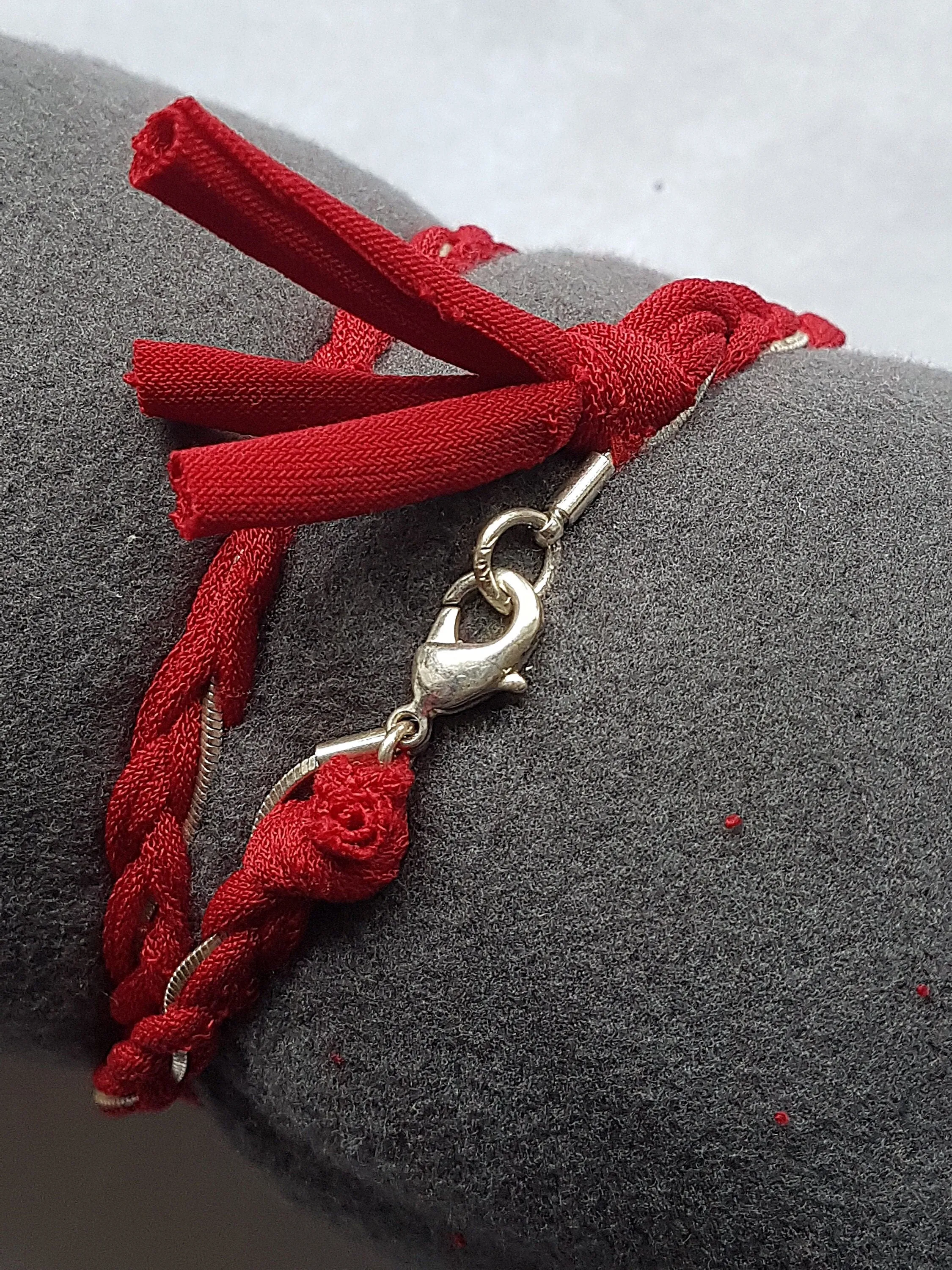 Red Silver Chain Braided Wrap Bracelet