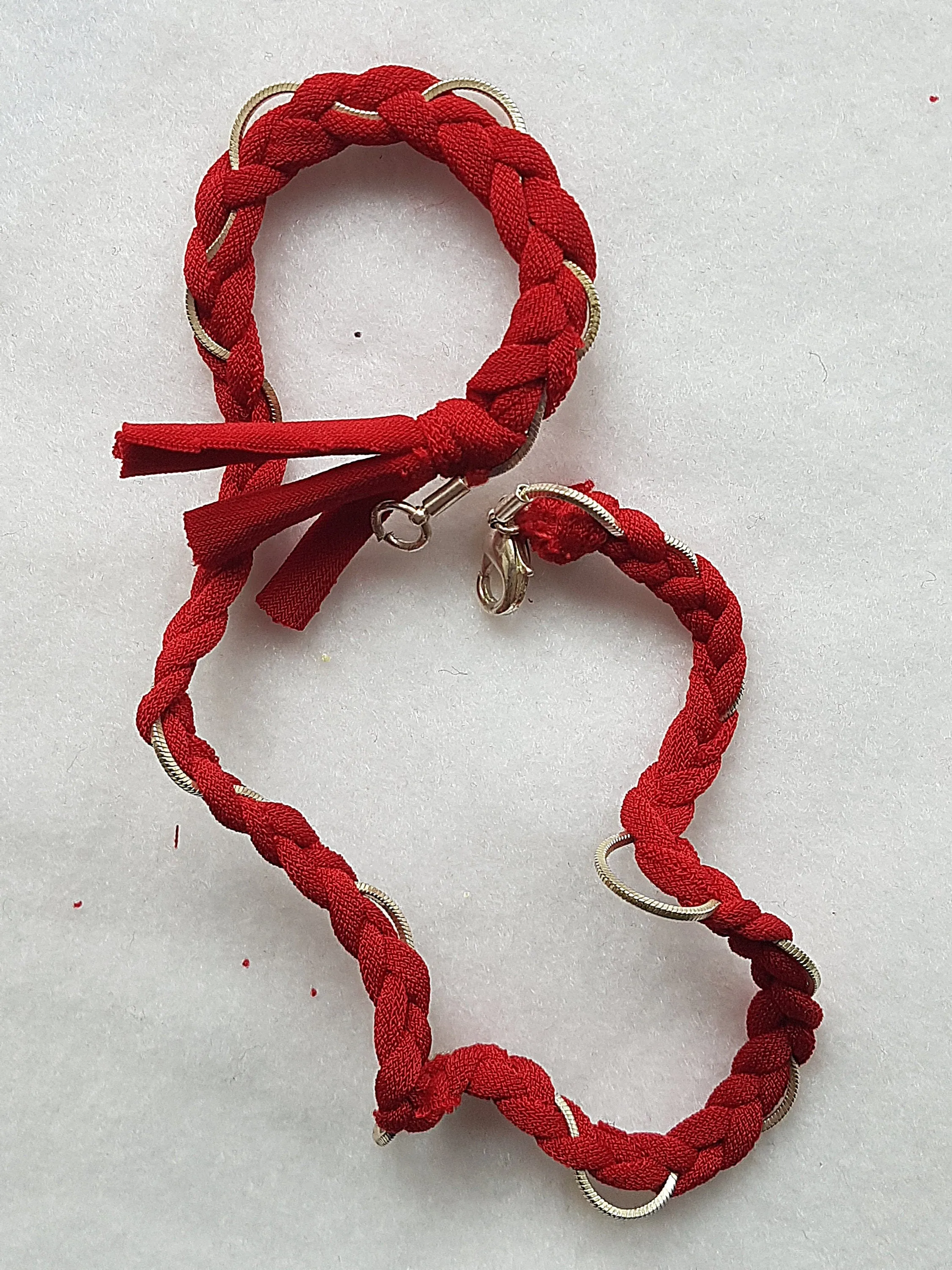 Red Silver Chain Braided Wrap Bracelet