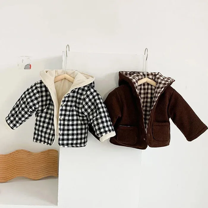 Reversible Checkered Thick Hooded Coat