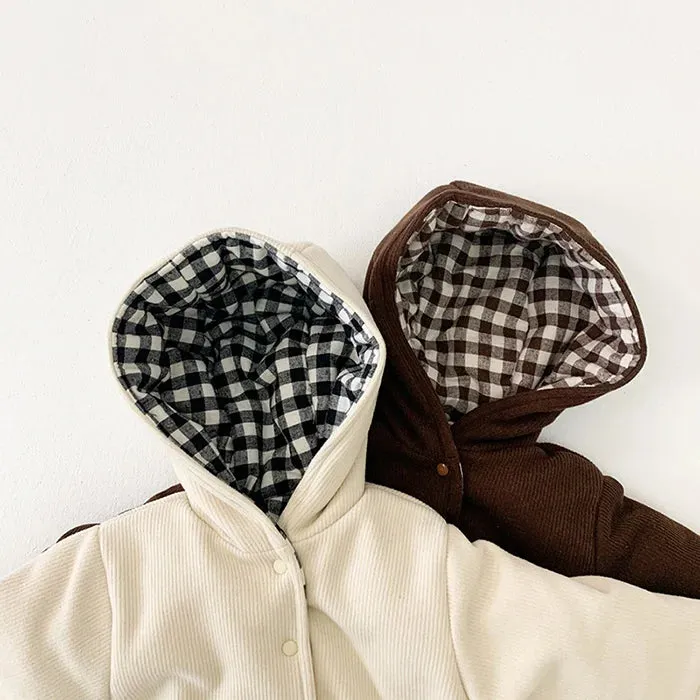 Reversible Checkered Thick Hooded Coat