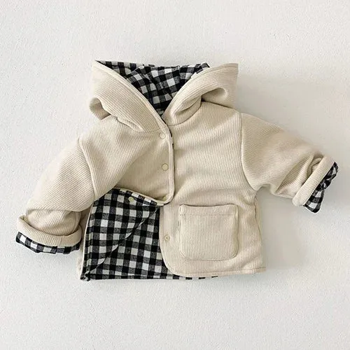 Reversible Checkered Thick Hooded Coat