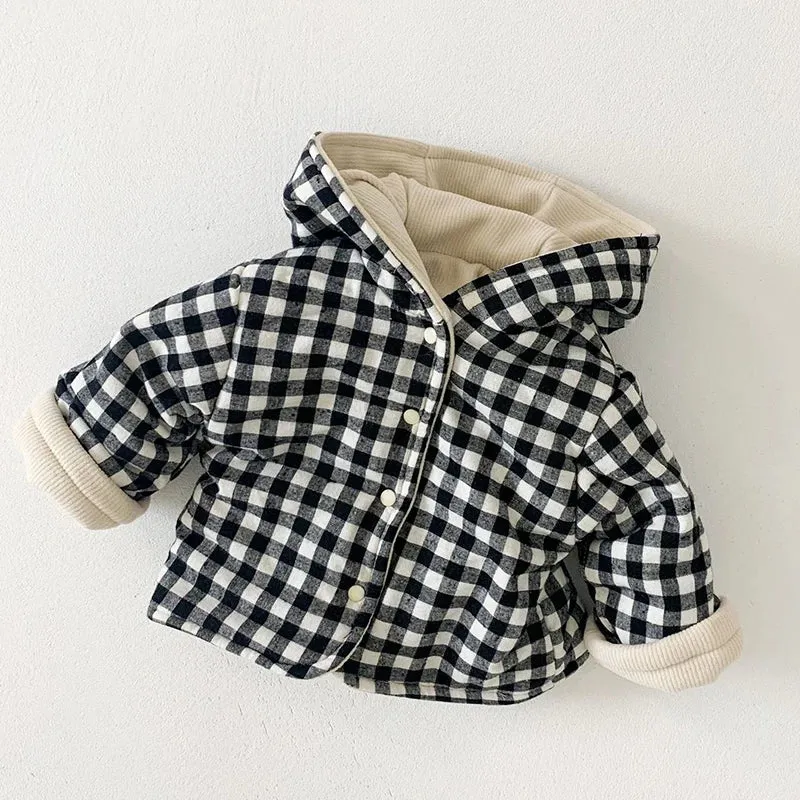 Reversible Checkered Thick Hooded Coat