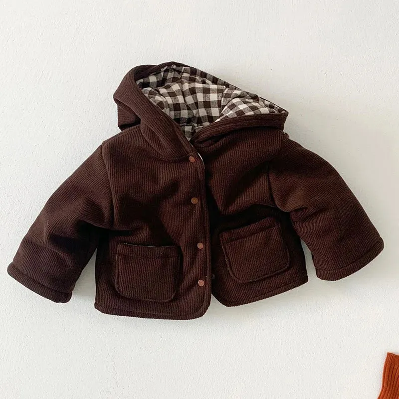 Reversible Checkered Thick Hooded Coat