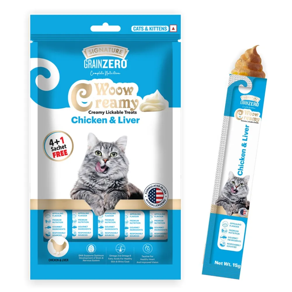 Signature Grain Zero Salmon & Chicken and Liver Lickable Creamy Cat Treats Combo