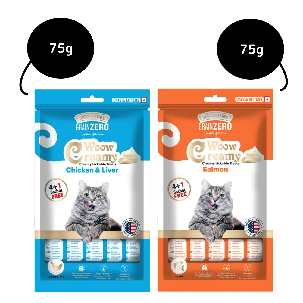 Signature Grain Zero Salmon & Chicken and Liver Lickable Creamy Cat Treats Combo