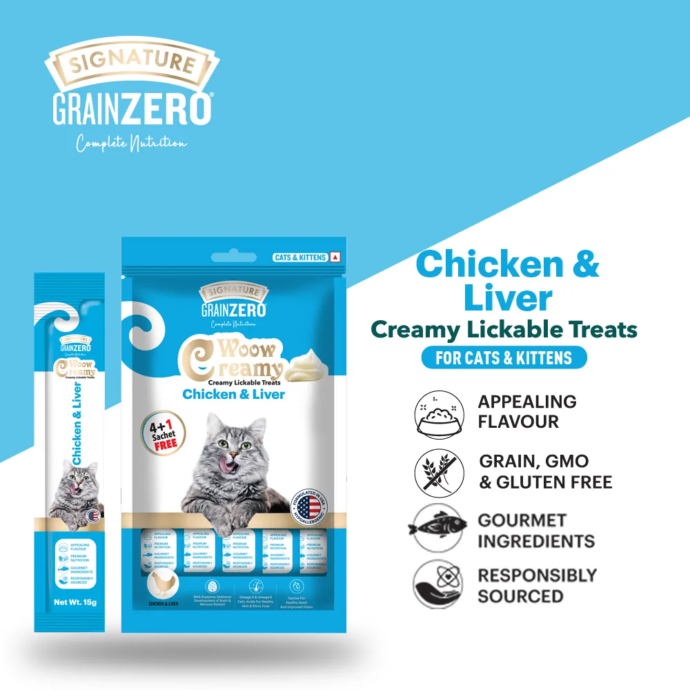 Signature Grain Zero Salmon & Chicken and Liver Lickable Creamy Cat Treats Combo