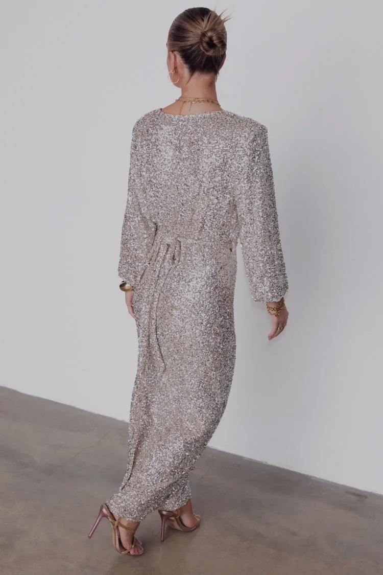 Silver Sequin Kira Wrap Dress