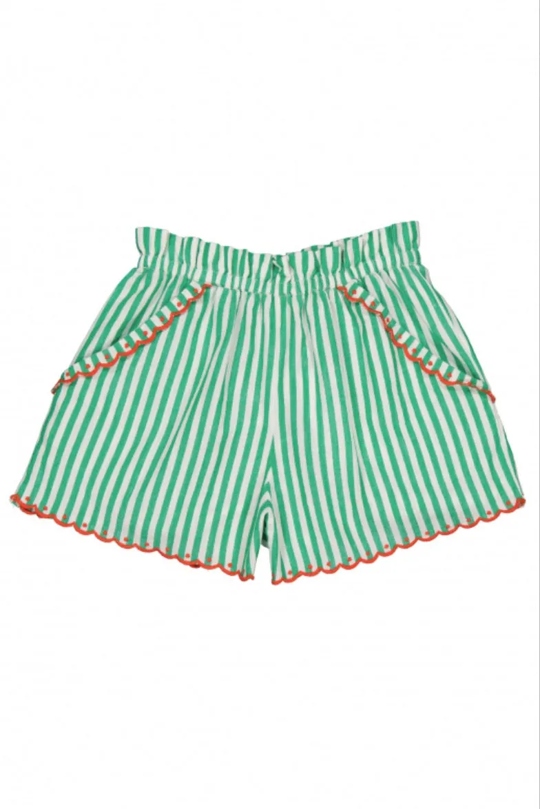 Simone Girls' Striped Shorts with Scalloped Trim