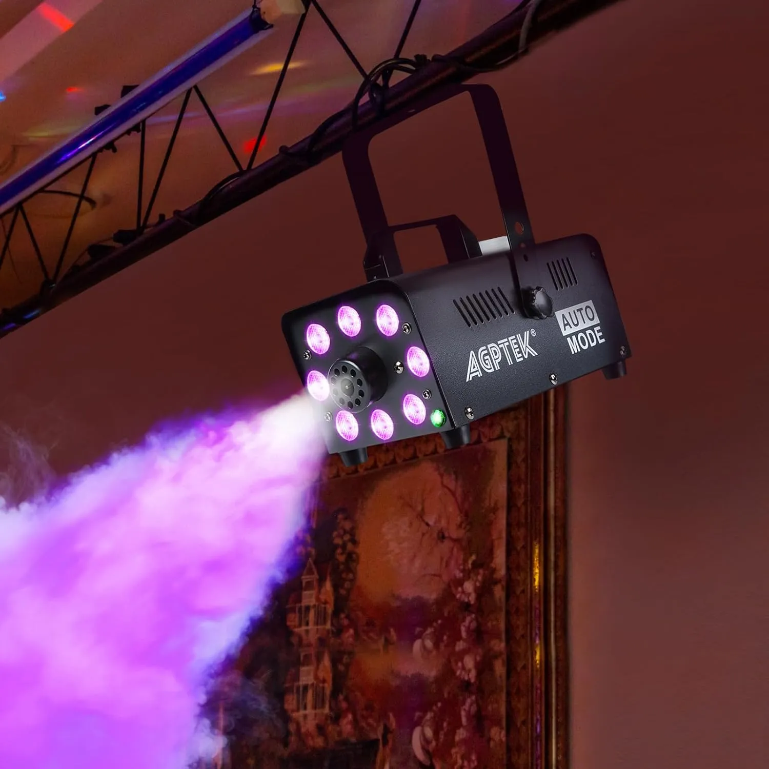 Smoke Machine, Fog Machine with 13 Colorful LED Lights Effect, 500W and 2000CFM Fog with 1 Wired Receiver and 2 Wireless Remote Controls