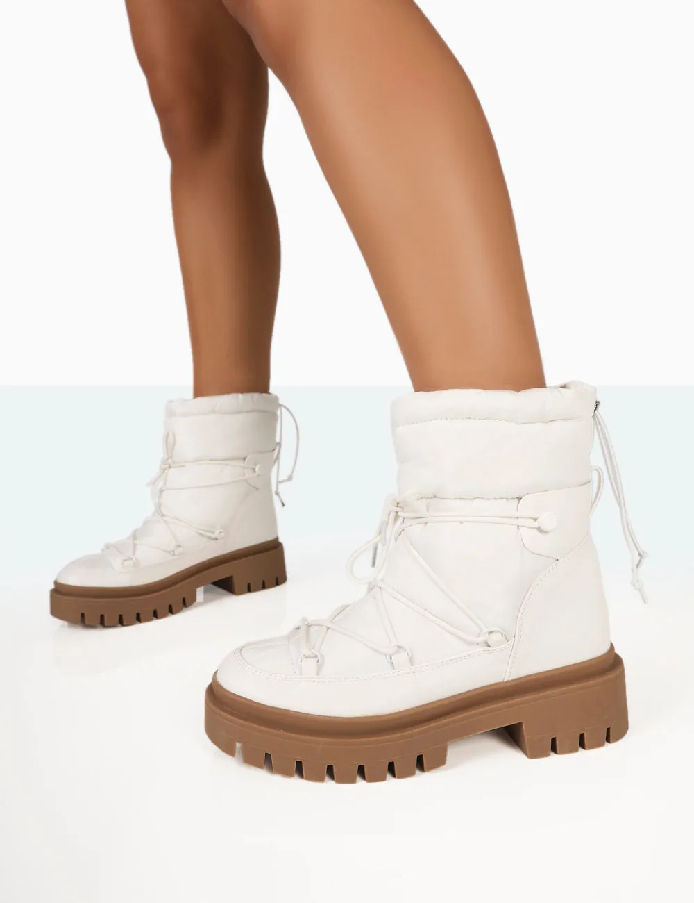 Snowy White Lace Up Chunky Sole Snow Ankle Boots