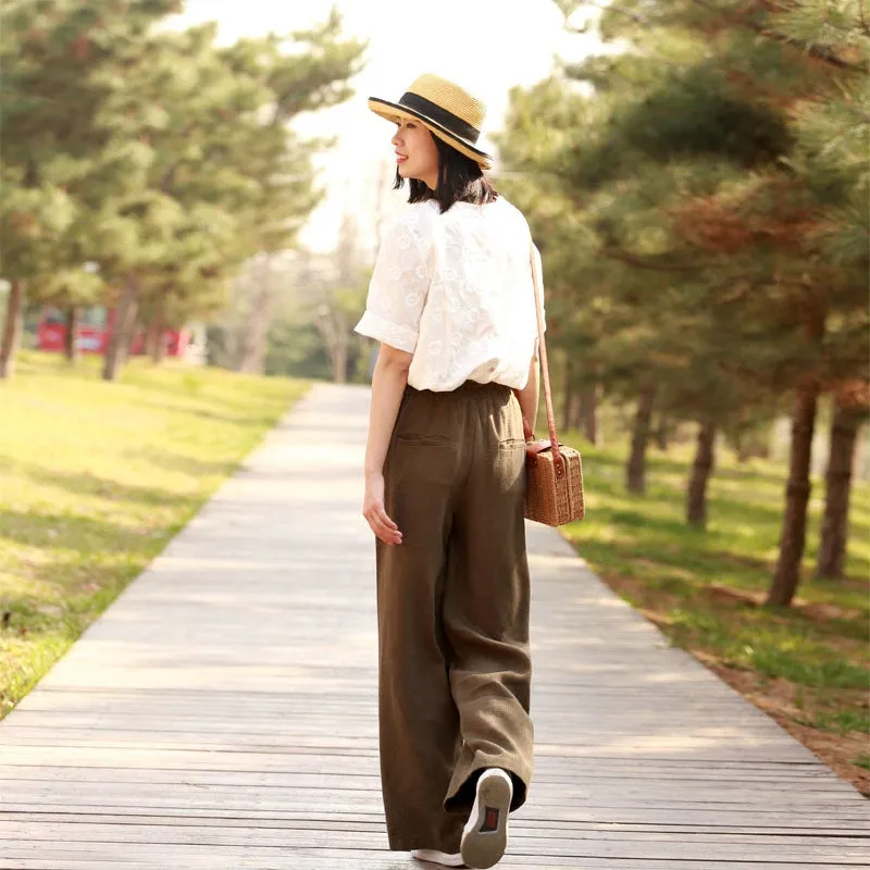 Spring Autumn Women Casual Linen Pants with Pockets SXM97277