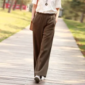 Spring Autumn Women Casual Linen Pants with Pockets SXM97277