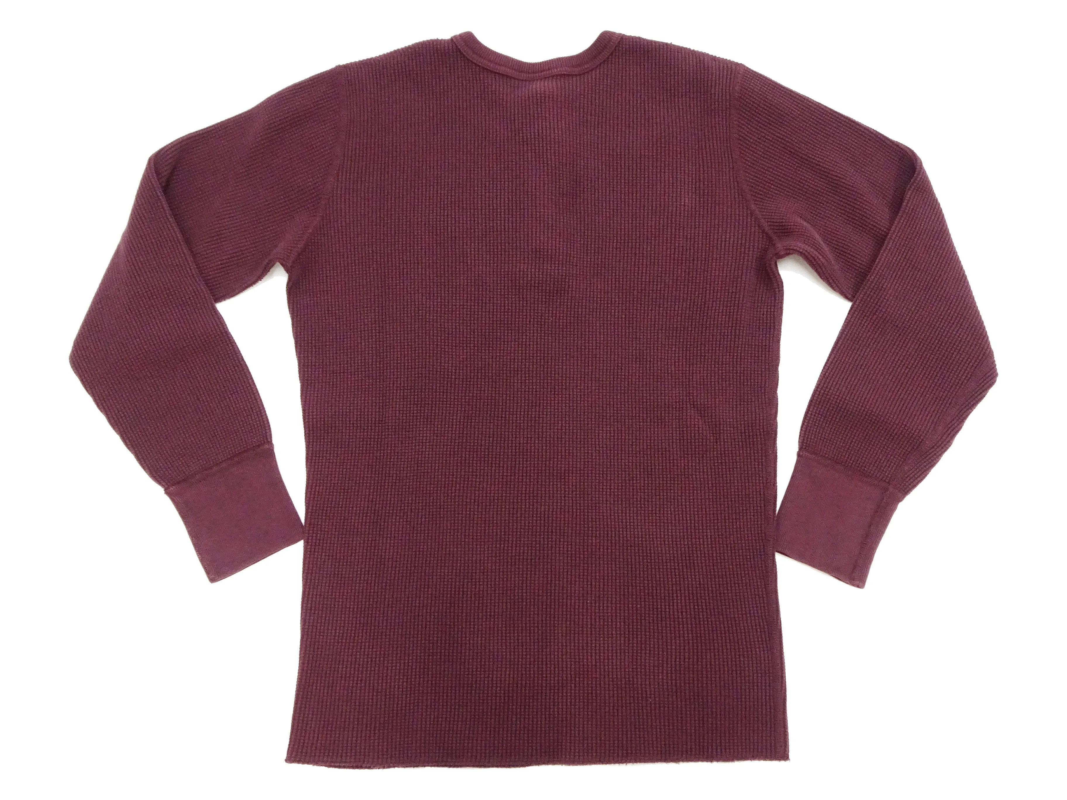 Studio D'artisan Waffle-Knit Thermal Henley T-Shirt Men's Casual Long Sleeve Plain 3-Button Placket Heavyweight Thermal Tee 9937 Burgundy