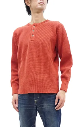 Studio D'artisan Waffle-Knit Thermal Henley T-Shirt Men's Casual Long Sleeve Plain 3-Button Placket Heavyweight Thermal Tee 9937 Burnt Sienna (deep red-brown color)