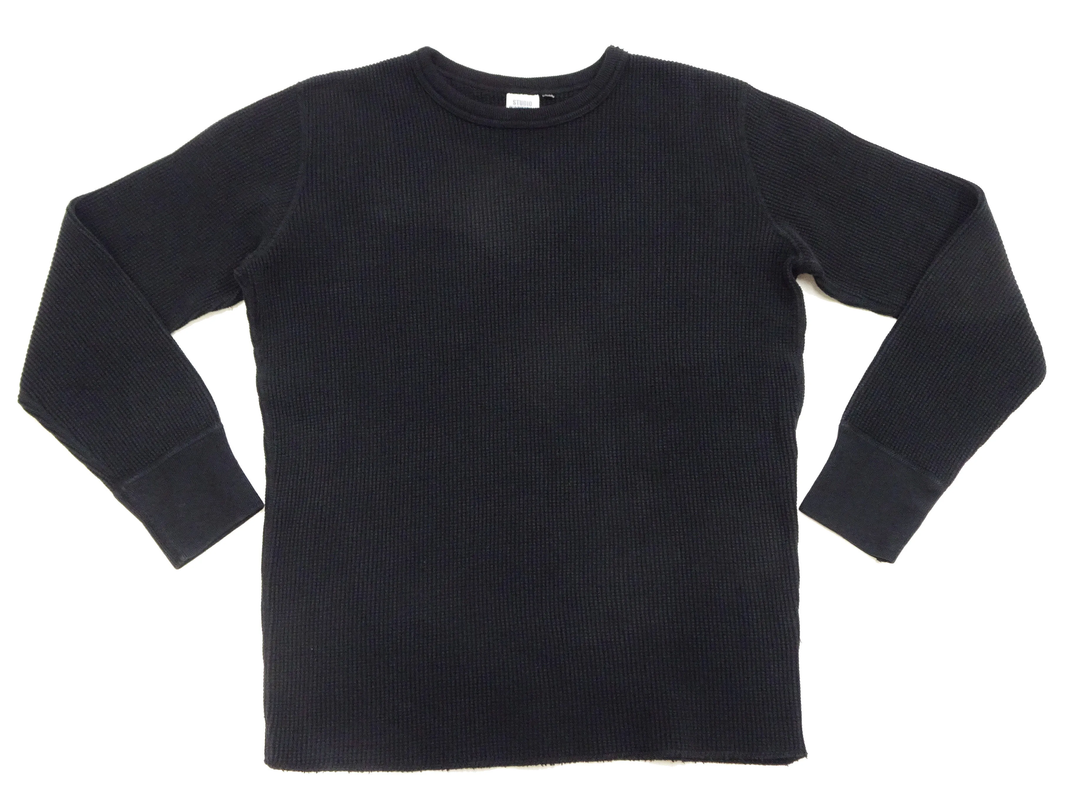 Studio D'artisan Waffle-Knit Thermal T-Shirt Men's Casual Long Sleeve Plain Crew-Neck Heavyweight Thermal Tee 9936 Black