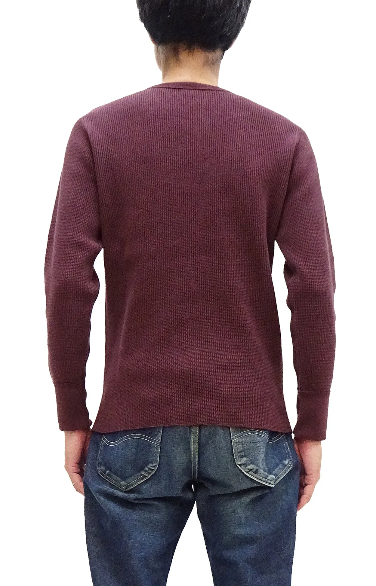 Studio D'artisan Waffle-Knit Thermal T-Shirt Men's Casual Long Sleeve Plain Crew-Neck Heavyweight Thermal Tee 9936 Burgundy