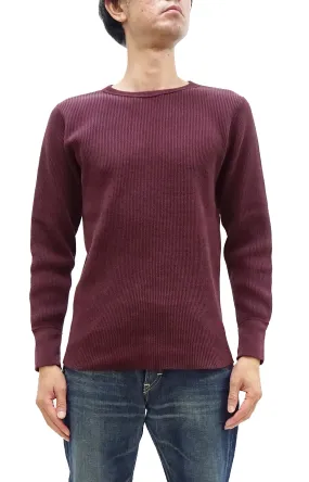 Studio D'artisan Waffle-Knit Thermal T-Shirt Men's Casual Long Sleeve Plain Crew-Neck Heavyweight Thermal Tee 9936 Burgundy