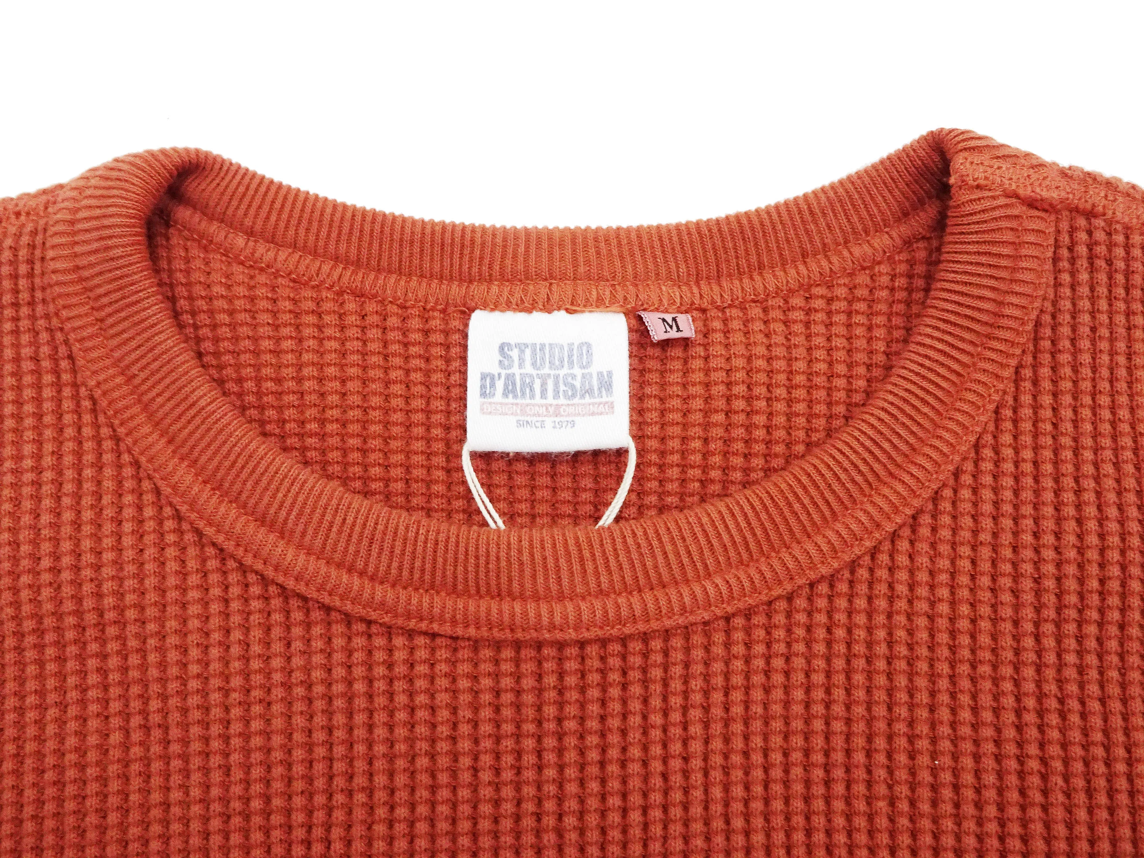 Studio D'artisan Waffle-Knit Thermal T-Shirt Men's Casual Long Sleeve Plain Crew-Neck Heavyweight Thermal Tee 9936 Burnt Sienna (deep red-brown color)