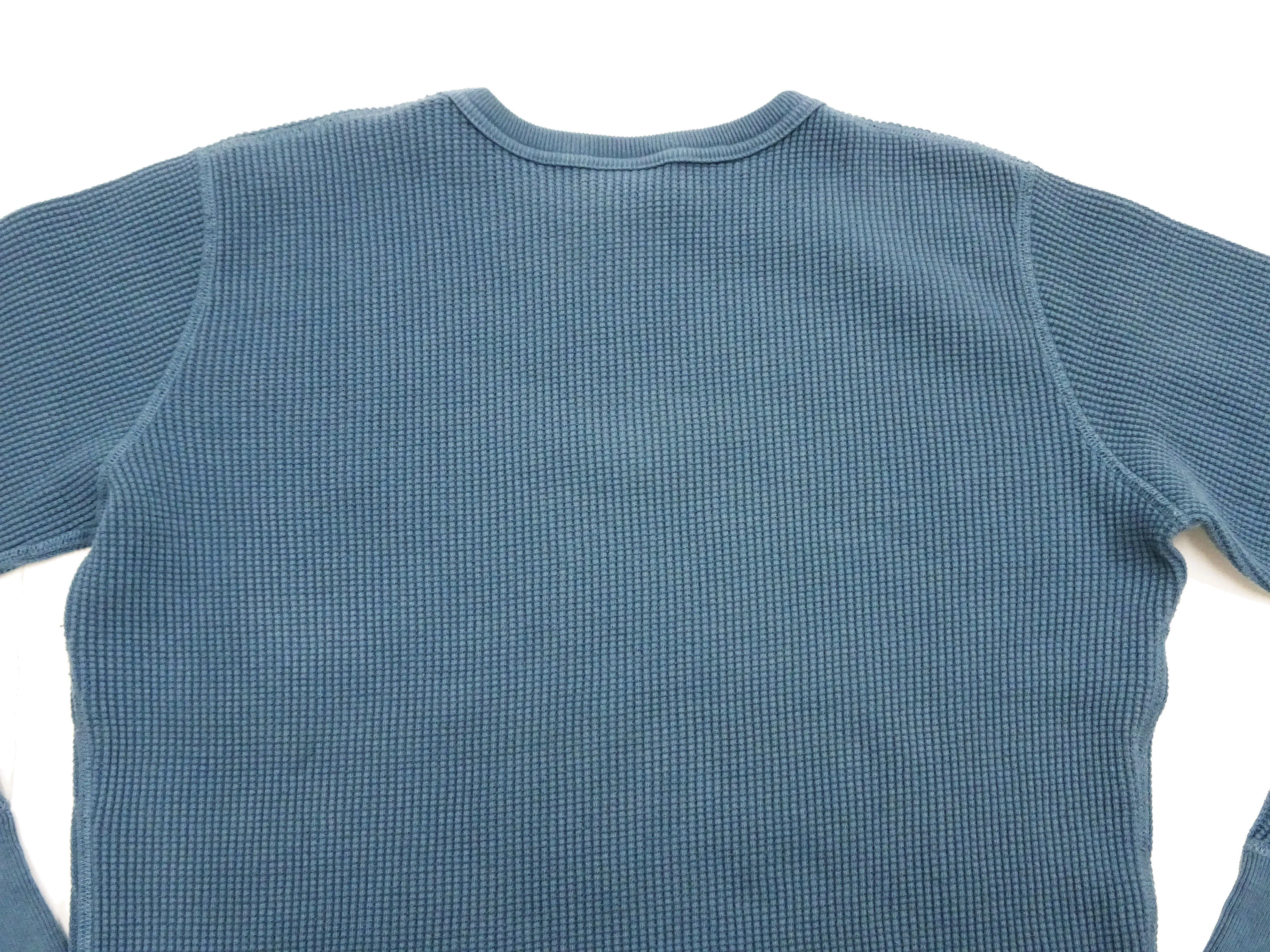 Studio D'artisan Waffle-Knit Thermal T-Shirt Men's Casual Long Sleeve Plain Crew-Neck Heavyweight Thermal Tee 9936 Faded-Blue