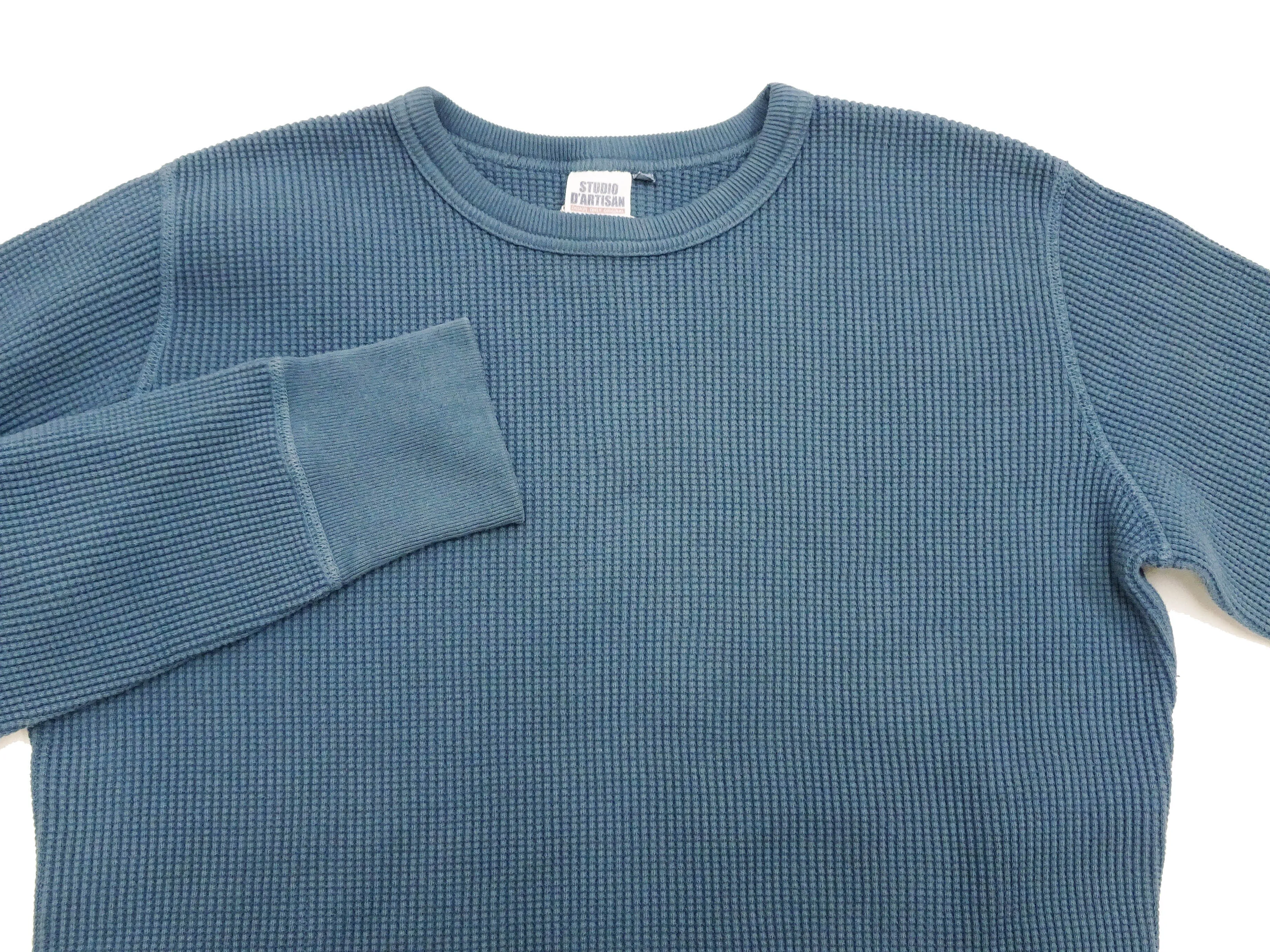 Studio D'artisan Waffle-Knit Thermal T-Shirt Men's Casual Long Sleeve Plain Crew-Neck Heavyweight Thermal Tee 9936 Faded-Blue