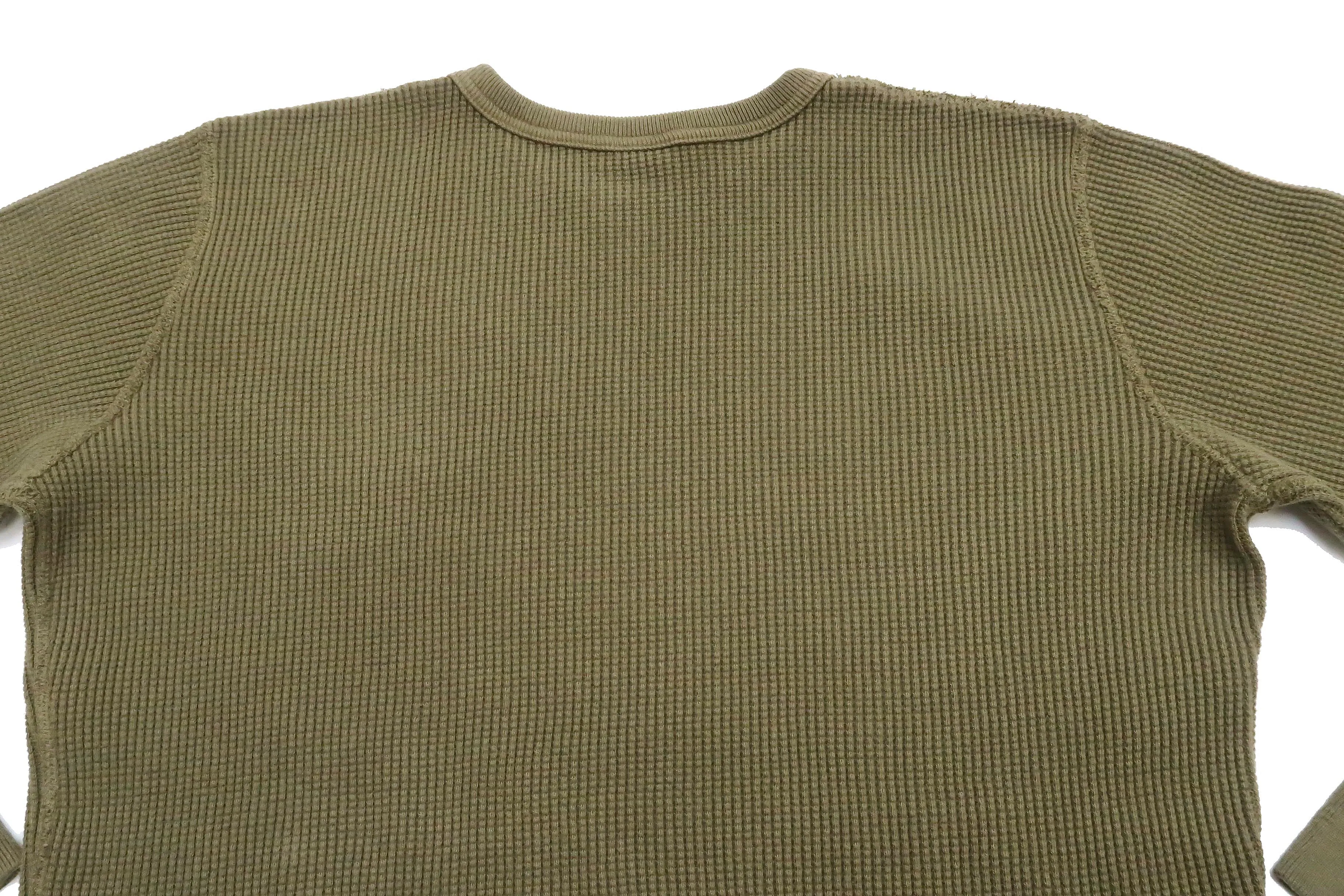 Studio D'artisan Waffle-Knit Thermal T-Shirt Men's Casual Long Sleeve Plain Crew-Neck Heavyweight Thermal Tee 9936 Khaki