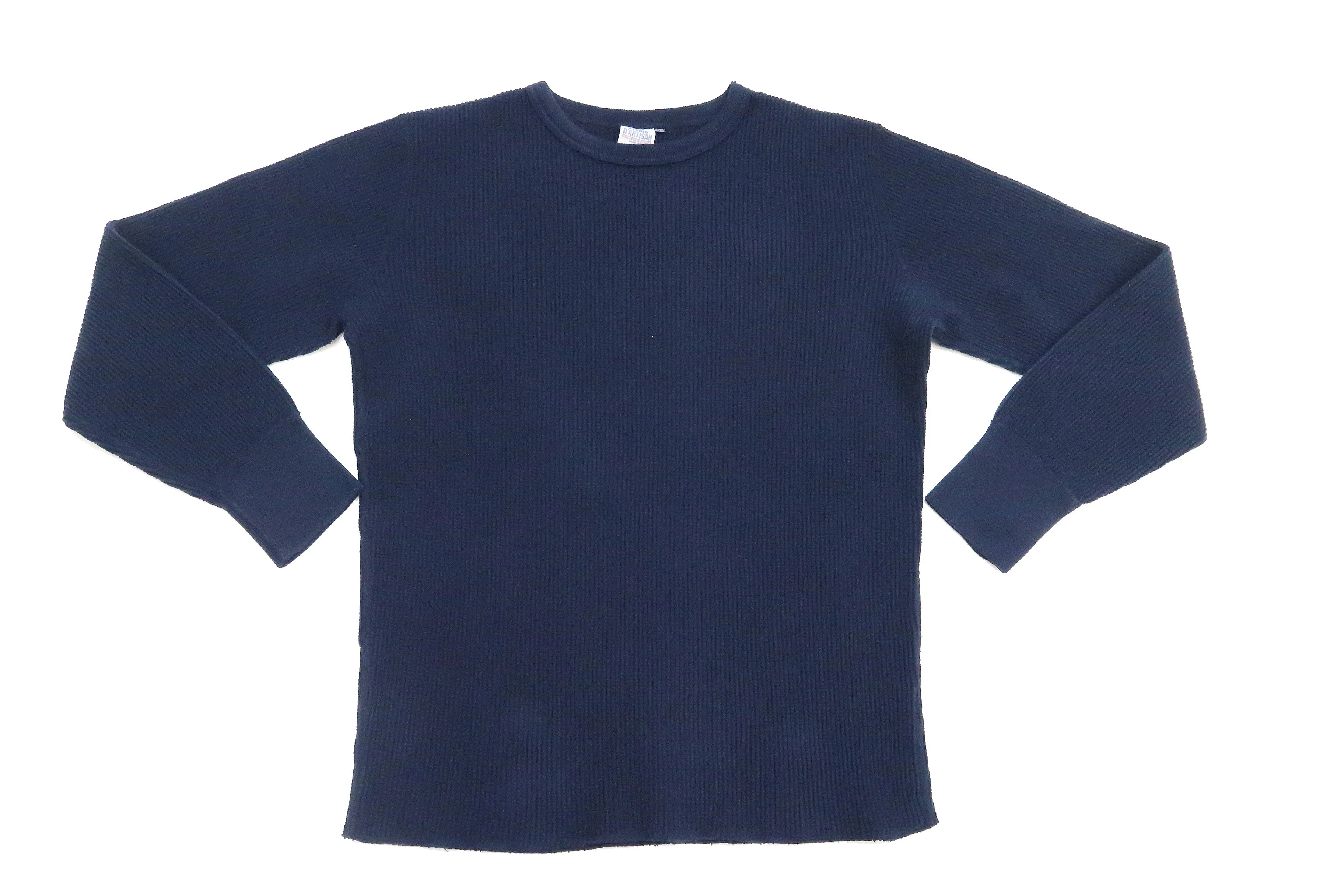 Studio D'artisan Waffle-Knit Thermal T-Shirt Men's Casual Long Sleeve Plain Crew-Neck Heavyweight Thermal Tee 9936 Navy-Blue