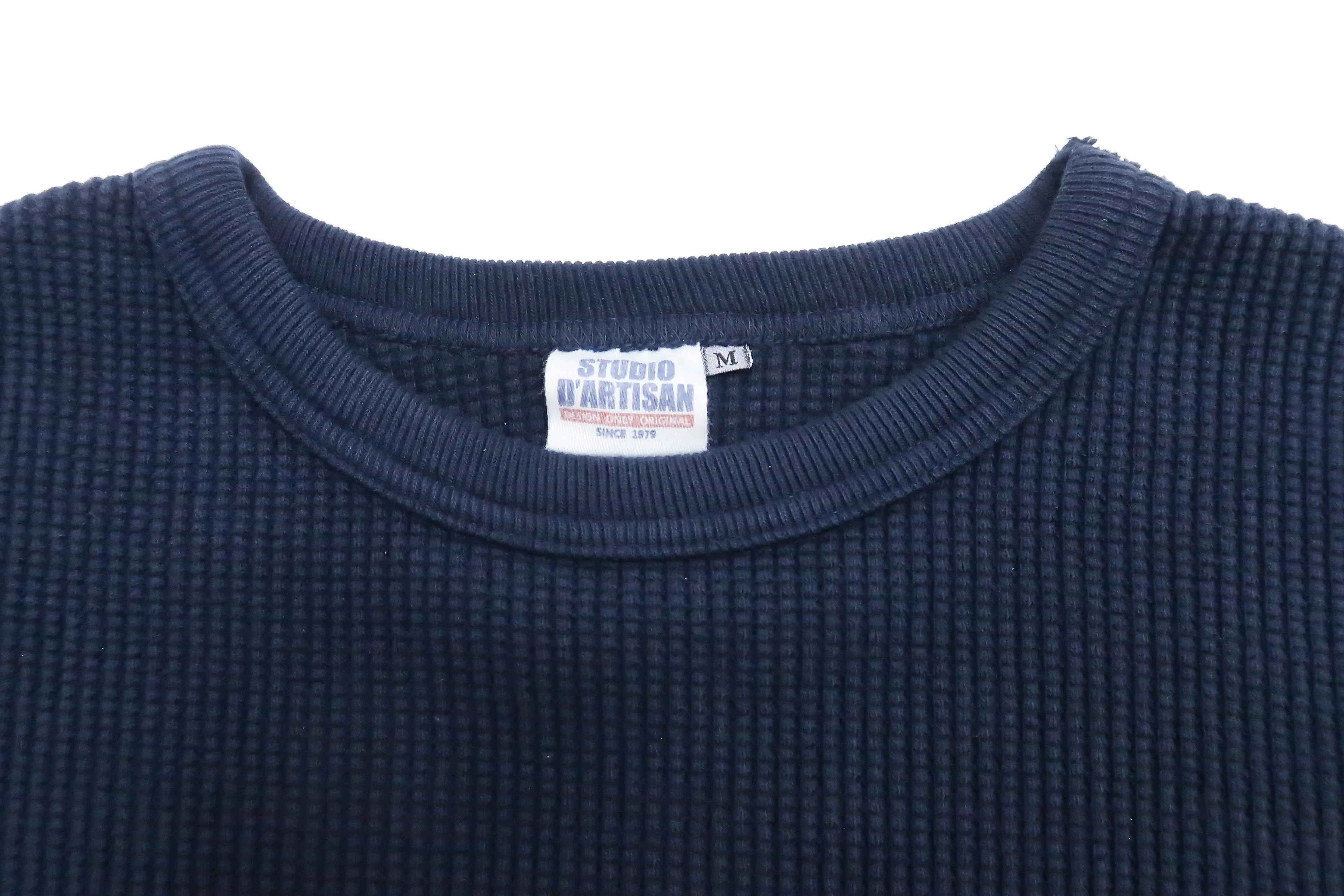 Studio D'artisan Waffle-Knit Thermal T-Shirt Men's Casual Long Sleeve Plain Crew-Neck Heavyweight Thermal Tee 9936 Navy-Blue