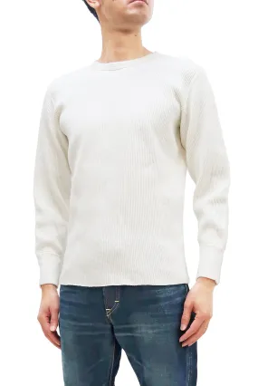 Studio D'artisan Waffle-Knit Thermal T-Shirt Men's Casual Long Sleeve Plain Crew-Neck Heavyweight Thermal Tee 9936 White