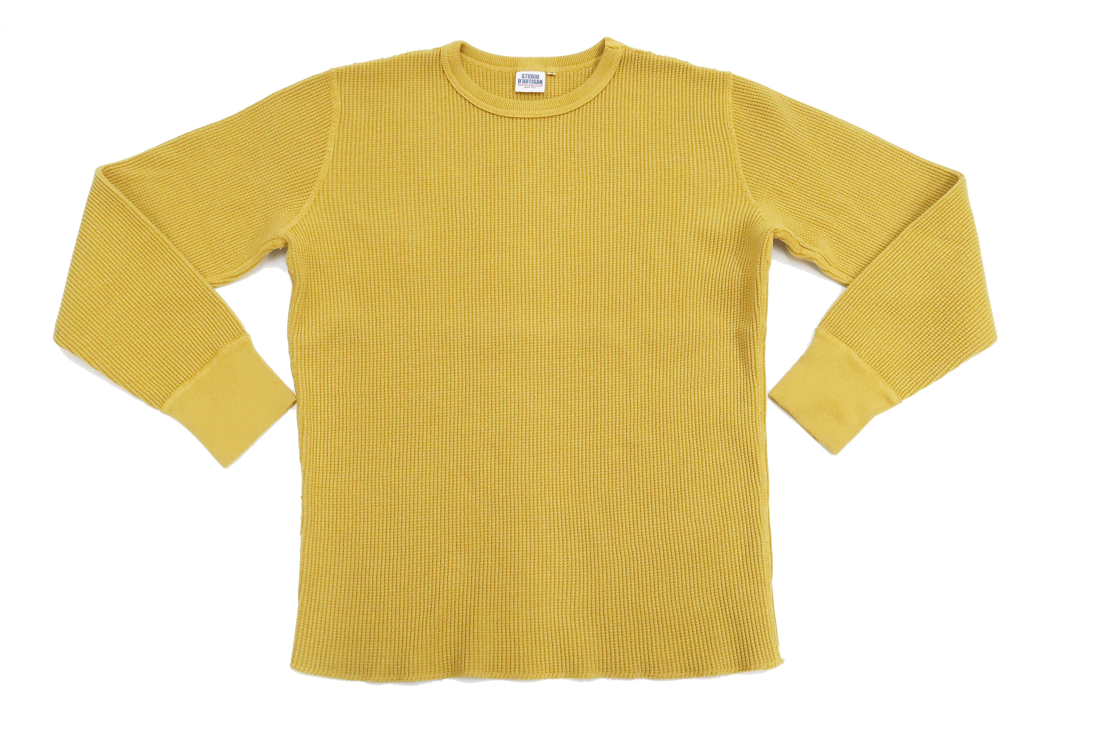 Studio D'artisan Waffle-Knit Thermal T-Shirt Men's Casual Long Sleeve Plain Crew-Neck Heavyweight Thermal Tee 9936 Yellow