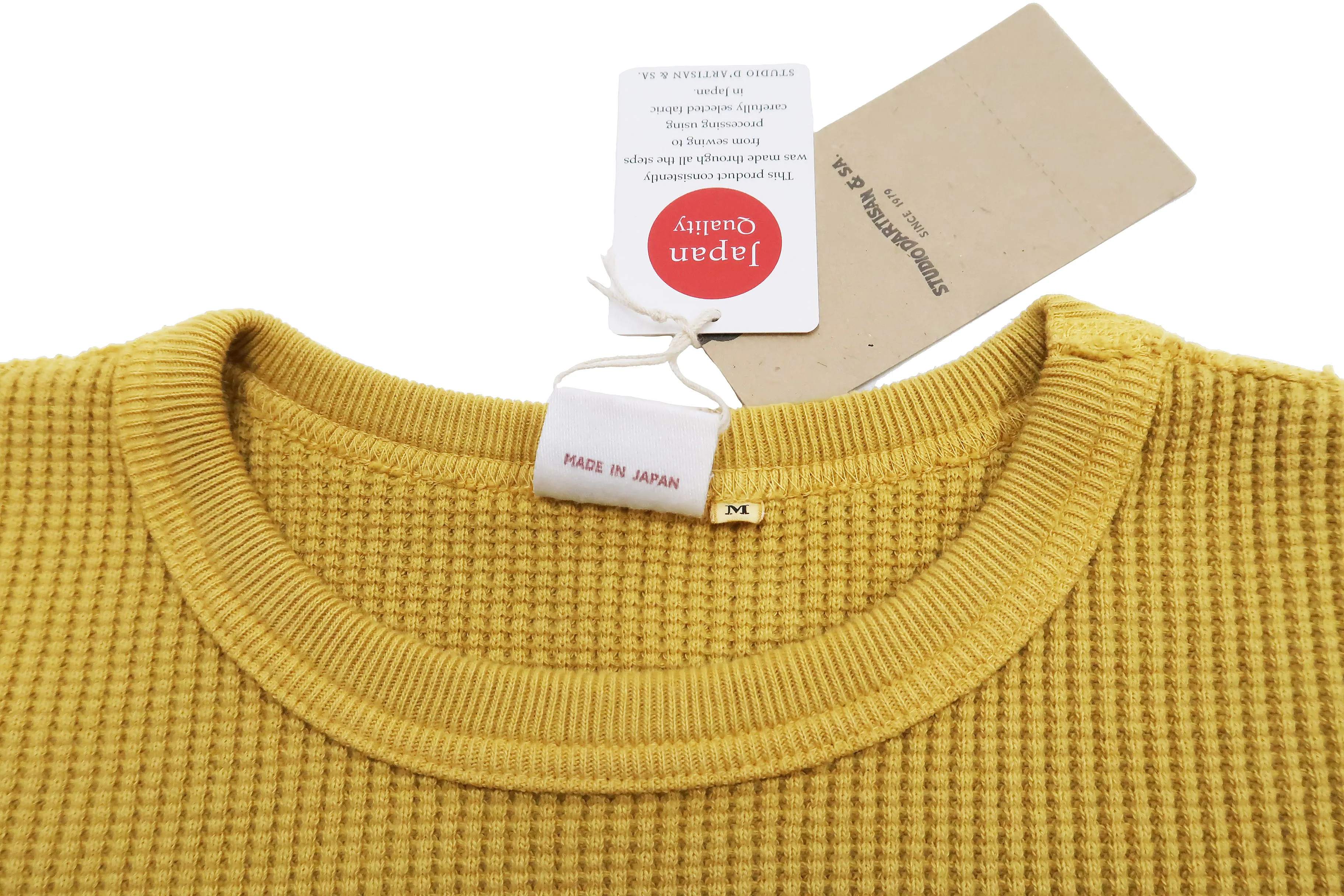 Studio D'artisan Waffle-Knit Thermal T-Shirt Men's Casual Long Sleeve Plain Crew-Neck Heavyweight Thermal Tee 9936 Yellow