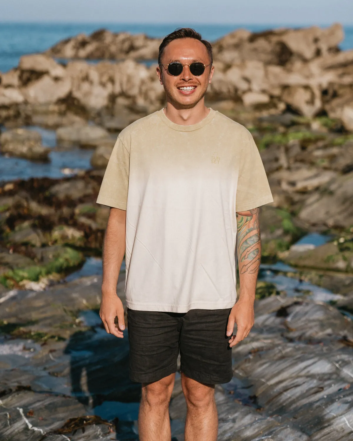 Sunset Surf Dip Dye Organic Mens Tee - Moss Stone