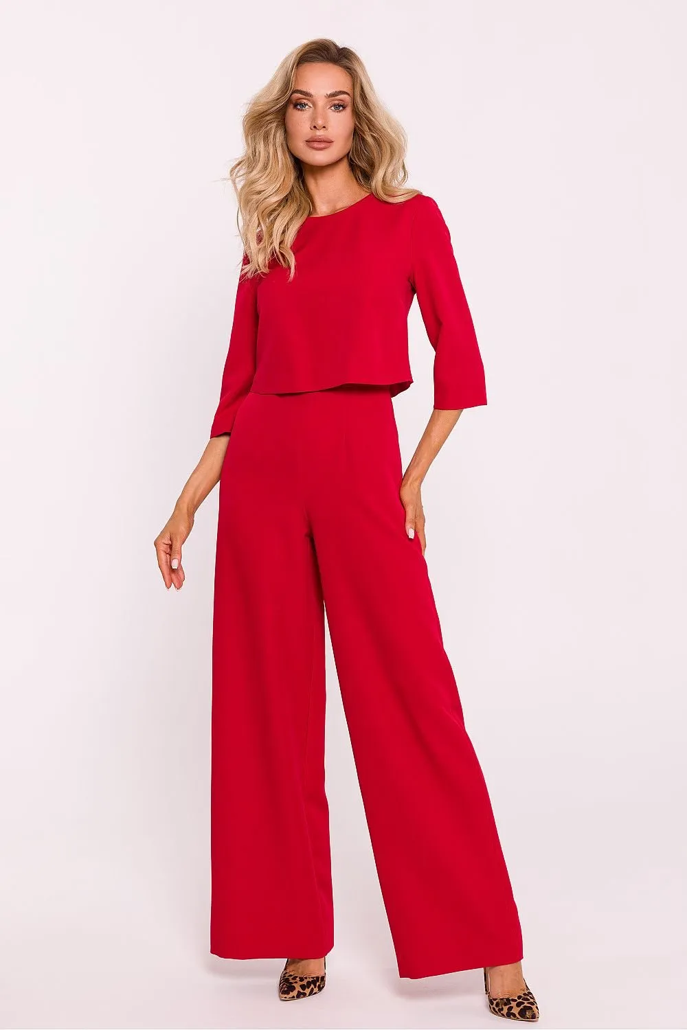 TEEK - Cropped Suit Top Flared Leg Jumpsuit