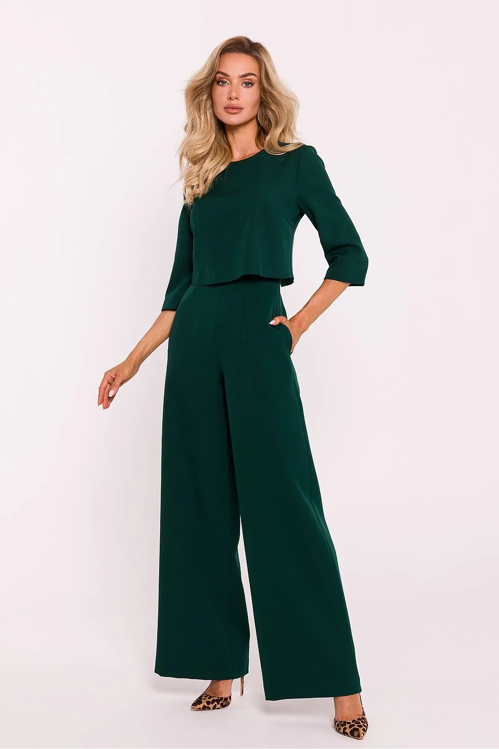 TEEK - Cropped Suit Top Flared Leg Jumpsuit