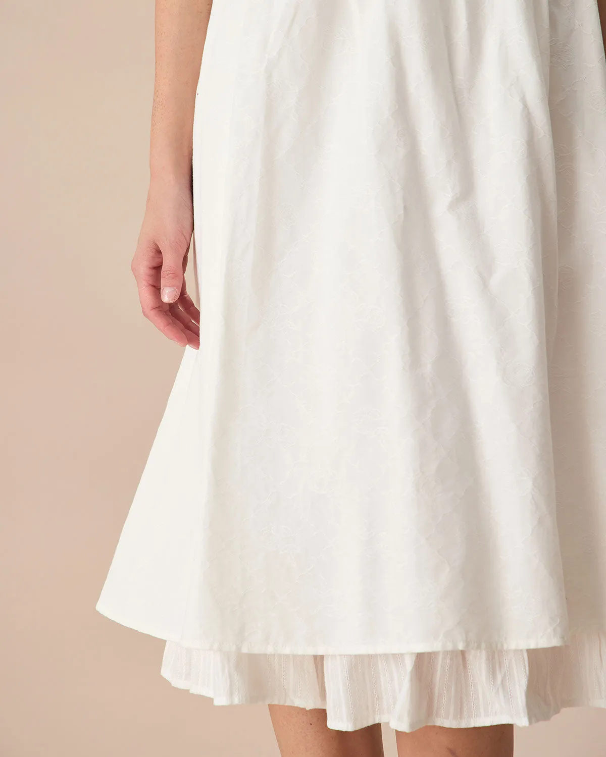 The White Ruched Slip Cotton Midi Dress