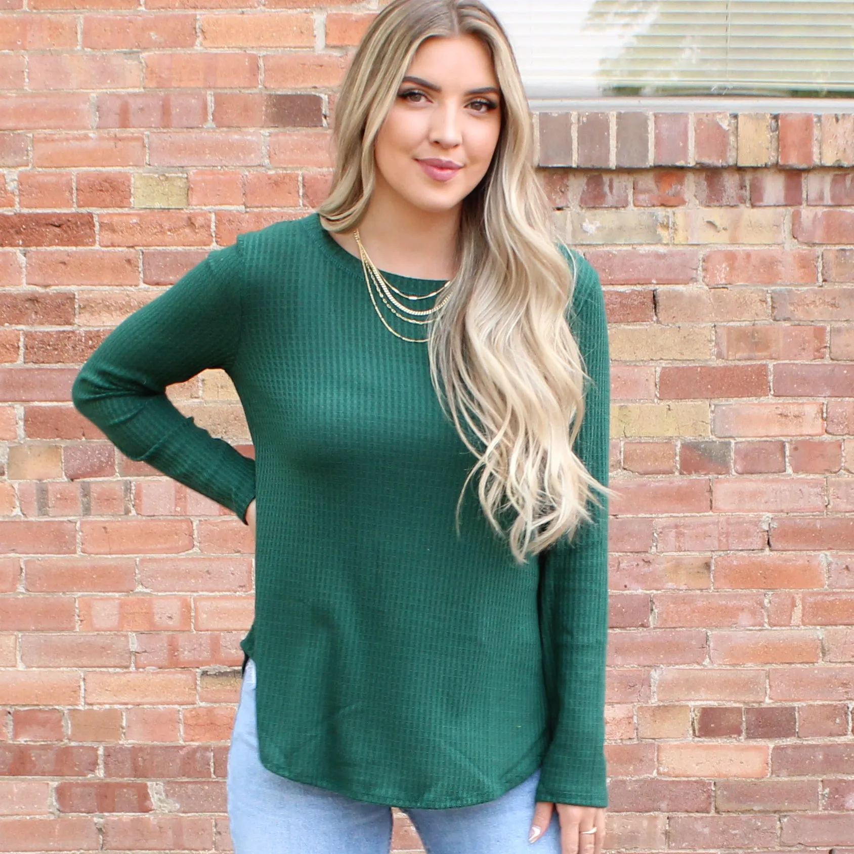 Thermal Waffle Knit Top